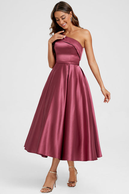 Robe Cocktail Satinée Prune - gallery 3