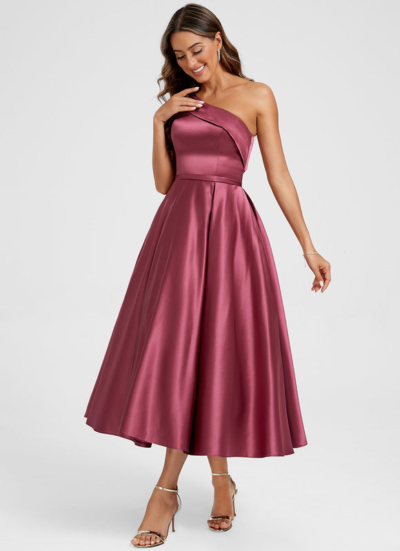 Robe Cocktail Satinée Prune - gallery 3