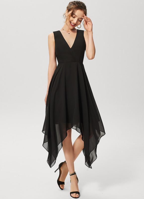 Robe Cocktail Fluide Marine Asymétrique - gallery 1