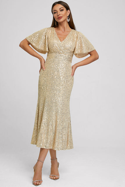 Robe Cocktail Pailletée Dorée