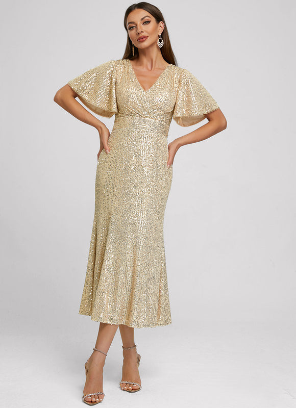 Robe Cocktail Pailletée Dorée