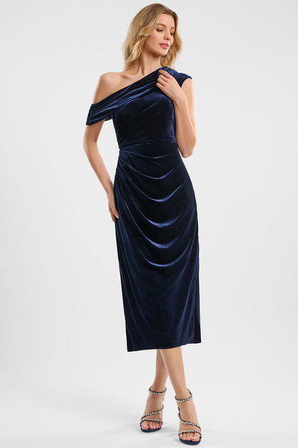 Robe Cocktail Velours Drapée - gallery 1