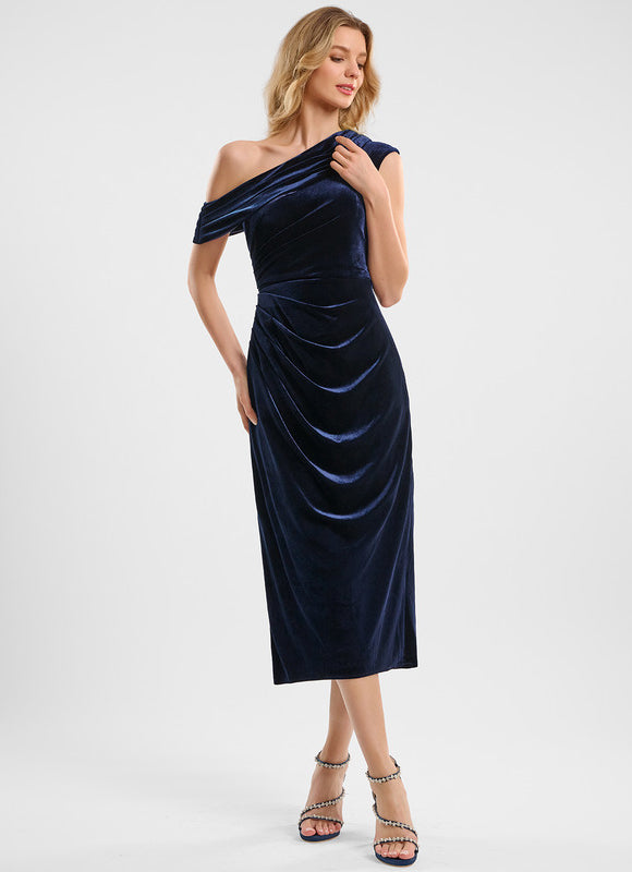 Robe Cocktail Velours Drapée - gallery 1