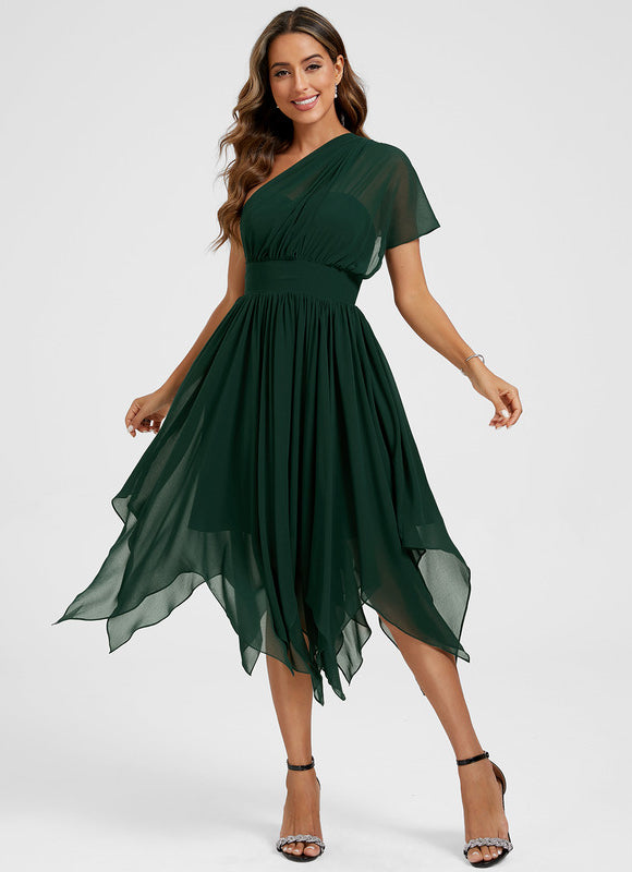 Robe Cocktail Mousseline Vert Émeraude - gallery 3