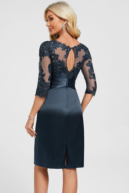 Robe Cocktail Satinée Marine - gallery 6
