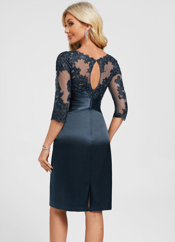 Robe Cocktail Satinée Marine - gallery 6