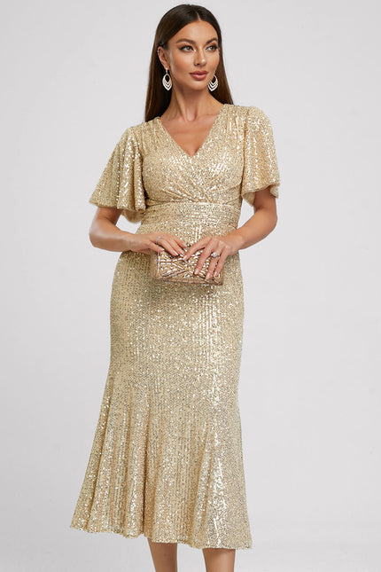 Robe Cocktail Pailletée Dorée - gallery 4