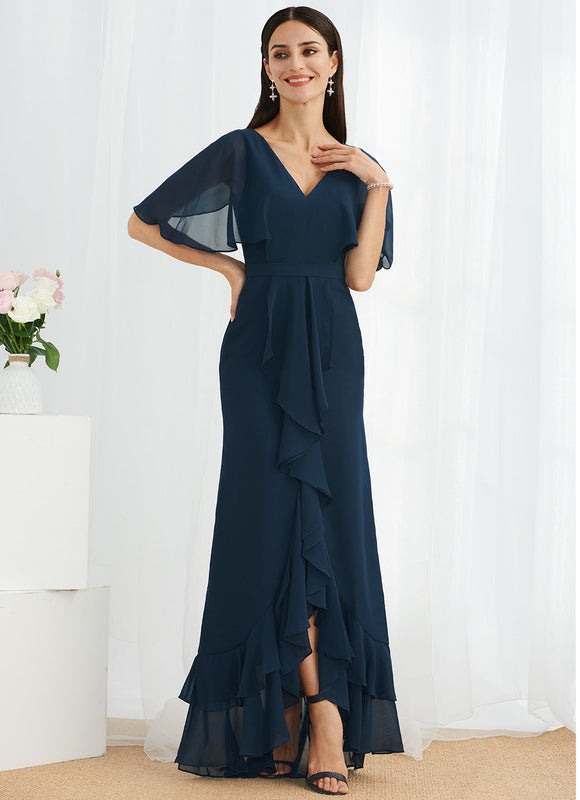 Robe Cocktail Fluide Marine Asymétrique