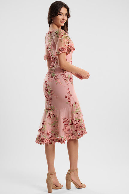 Robe Cocktail Rose Dentelle - gallery 4