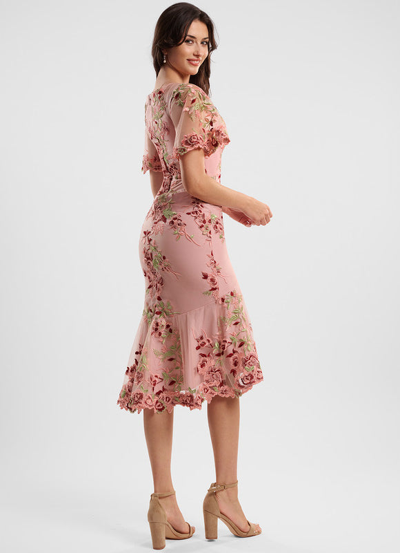 Robe Cocktail Rose Dentelle - gallery 4