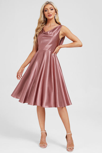 Robe Cocktail Satinée Rosée - gallery 5