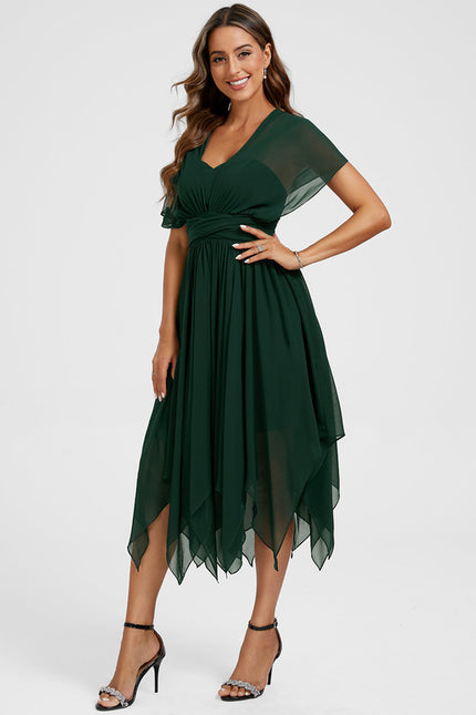 Robe Cocktail Mousseline Vert Émeraude - gallery 6