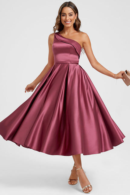 Robe Cocktail Satinée Prune - gallery 2