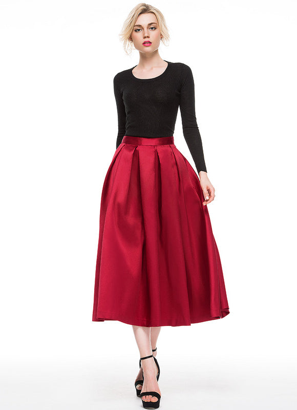 Robe Cocktail Rouge Satiné Élégant - gallery 8