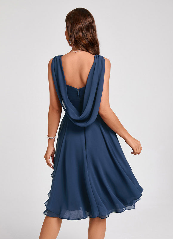 Robe Cocktail Mousseline Asymétrique - gallery 7