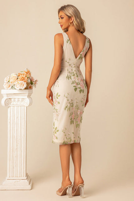 Robe Cocktail Florale Écrue - gallery 4