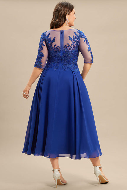 Robe Cocktail Bleu Dentelle - gallery 7