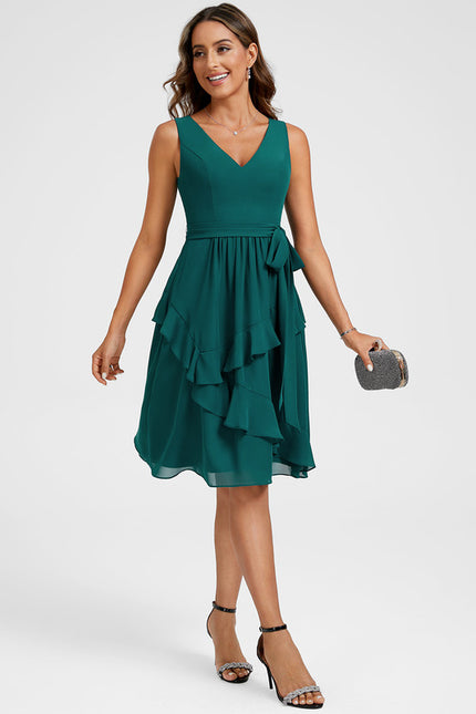 Robe Cocktail Mousseline Émeraude - gallery 4