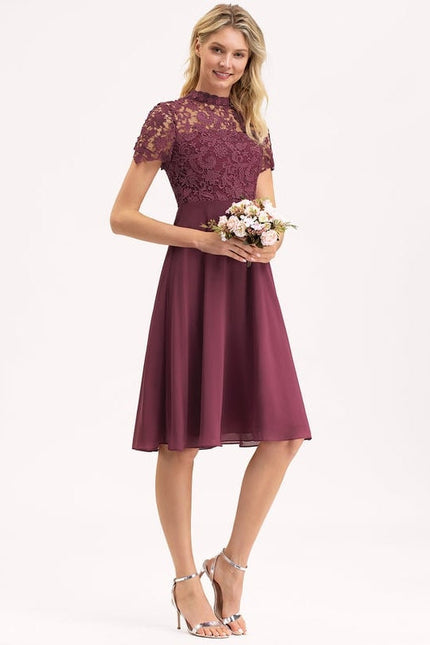 Robe Cocktail Bordeaux Dentelle - gallery 3