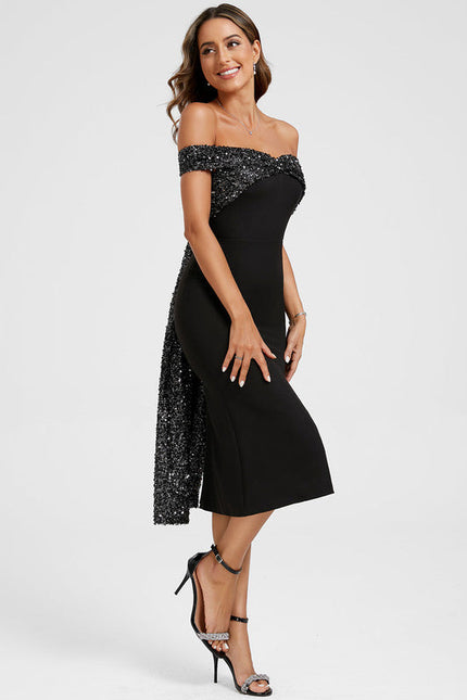 Robe Cocktail Scintillante Noire - gallery 4