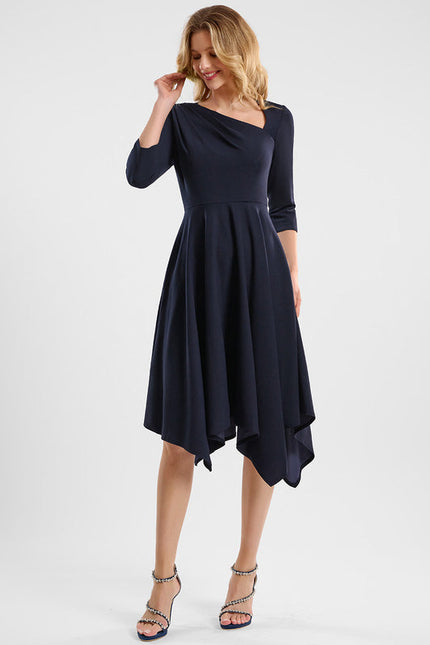 Robe Cocktail Crêpe Asymétrique Navy - gallery 2