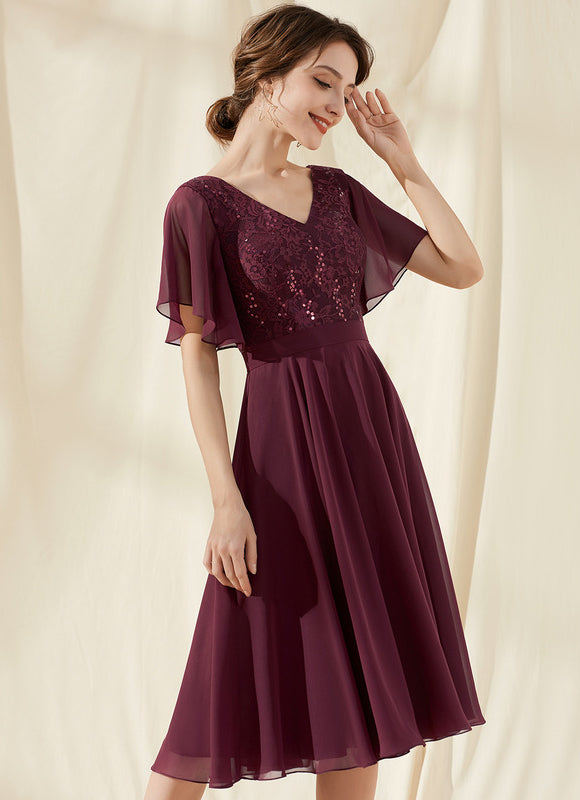 Robe Cocktail Rouge Velours Éclat - gallery 3