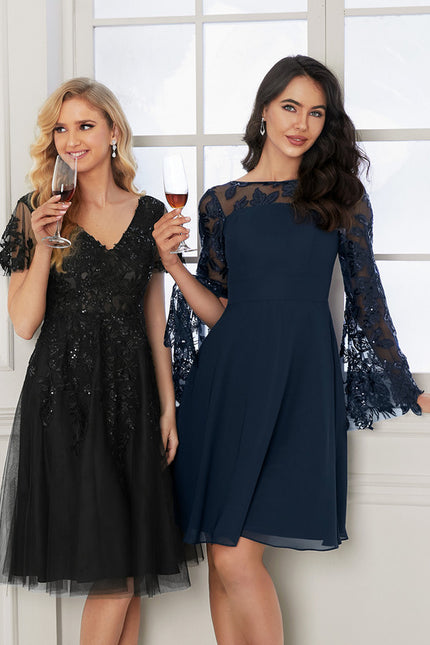 Robe Cocktail Noir Tulle Chic - gallery 6