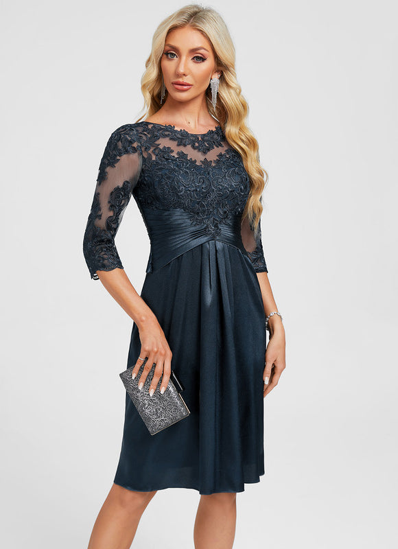 Robe Cocktail Satinée Marine - gallery 4