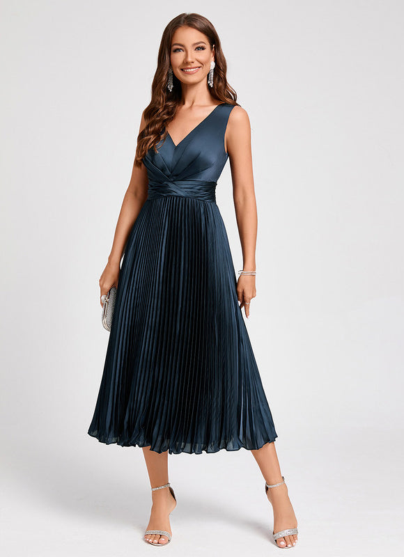 Robe Cocktail Satinée Ondulée - gallery 1