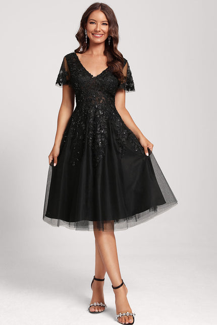 Robe Cocktail Noir Tulle Chic - gallery 5