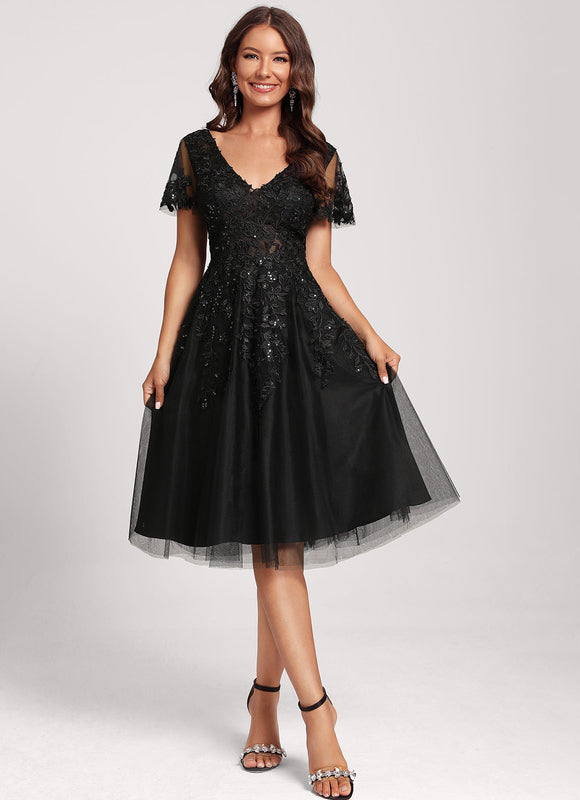Robe Cocktail Noir Tulle Chic - gallery 5