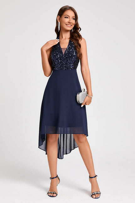 Robe Cocktail Pailletée Asymétrique - gallery 5