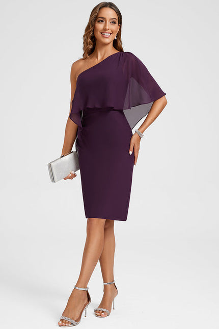 Robe Cocktail Drapée Prune - gallery 2