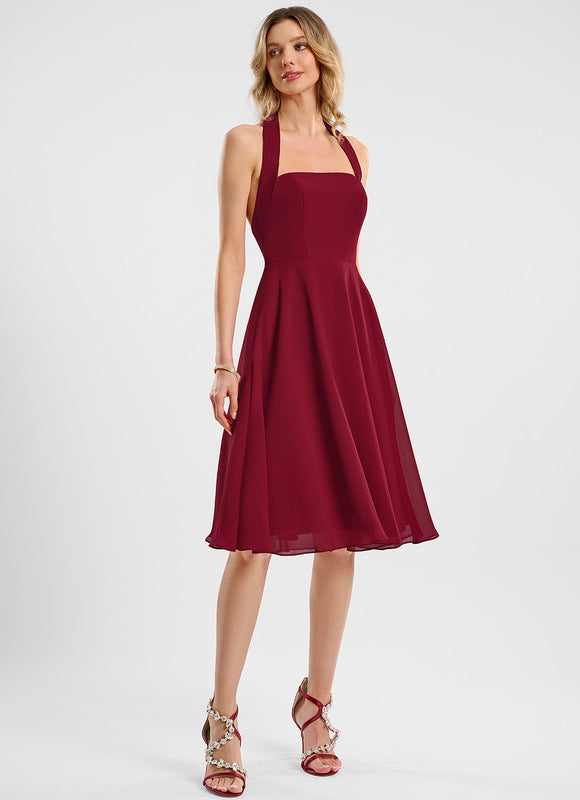 Robe Cocktail Rouge Mousseline - gallery 2