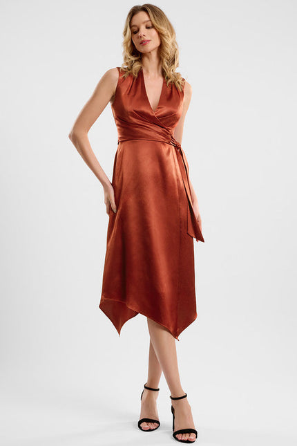 Robe Cocktail Satinée Cuivre