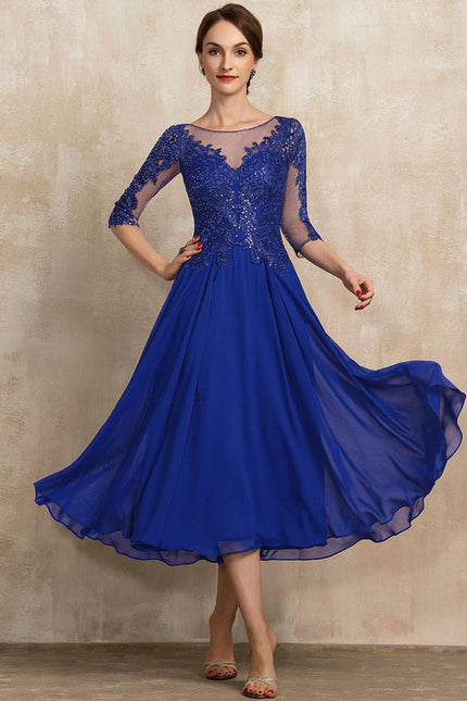 Robe Cocktail Bleu Dentelle