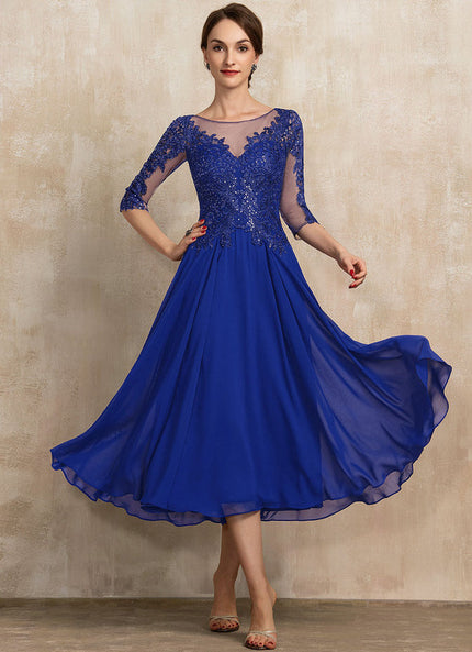 Robe Cocktail Bleu Dentelle