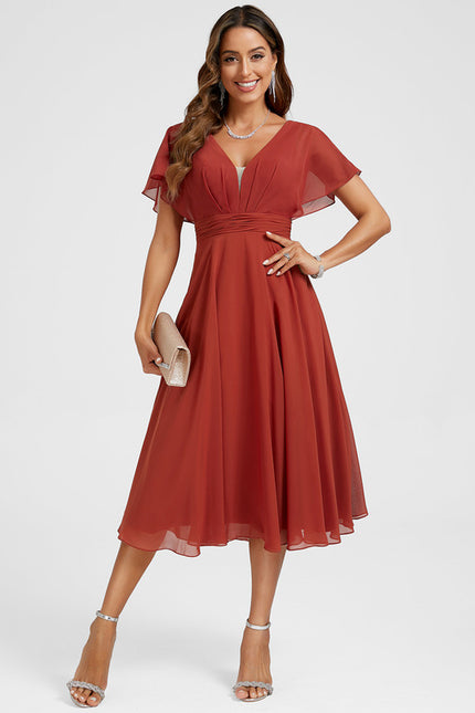 Robe Cocktail Mousseline Terracotta - gallery 5