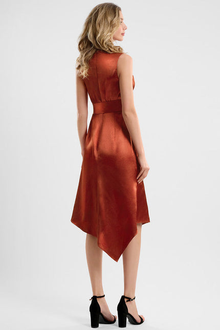 Robe Cocktail Satinée Cuivre - gallery 4