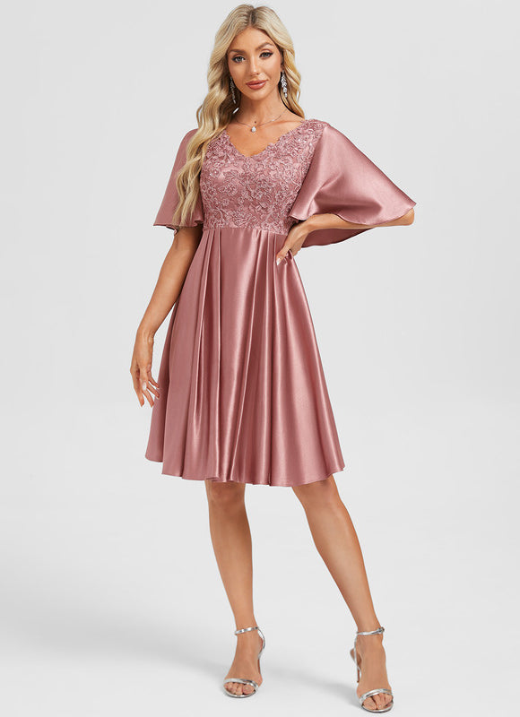 Robe Cocktail Satinée À Manches Fluides - gallery 1