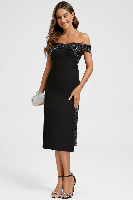 Robe Cocktail Scintillante Noire - gallery 1
