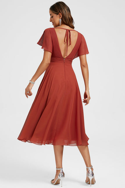 Robe Cocktail Mousseline Terracotta - gallery 6