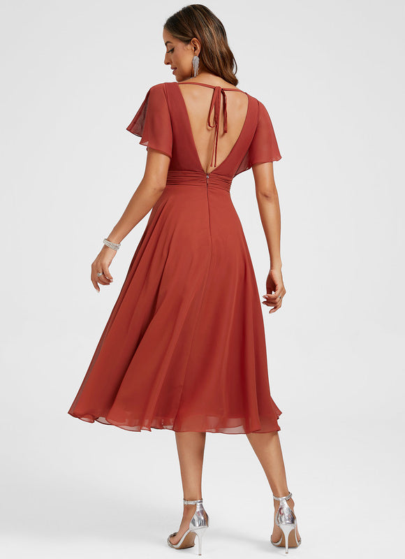 Robe Cocktail Mousseline Terracotta - gallery 6