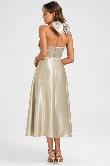 Robe Cocktail Satin Beige - gallery 4