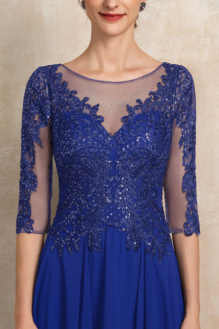 Robe Cocktail Bleu Dentelle - gallery 5