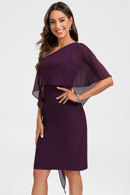 Robe Cocktail Drapée Prune - gallery 1