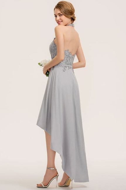 Robe Cocktail Gris Élégant Flottant - gallery 3