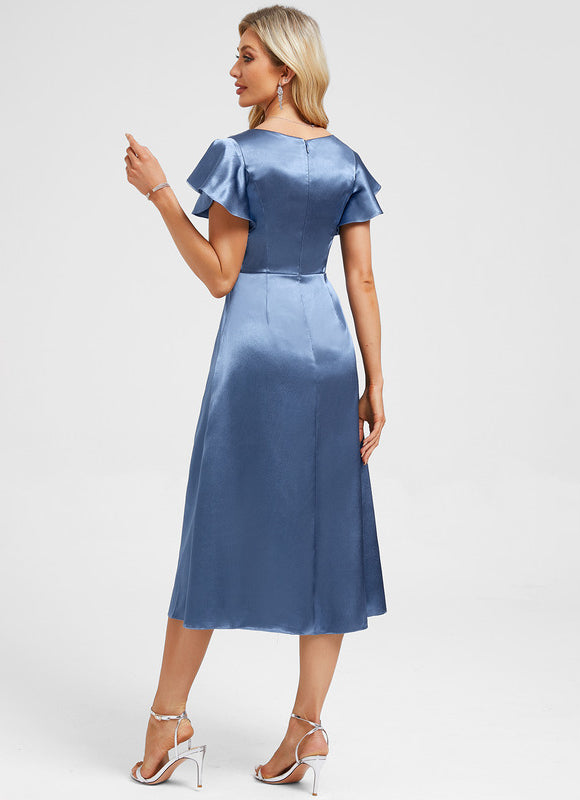 Robe Cocktail Fluide Satinée - gallery 5
