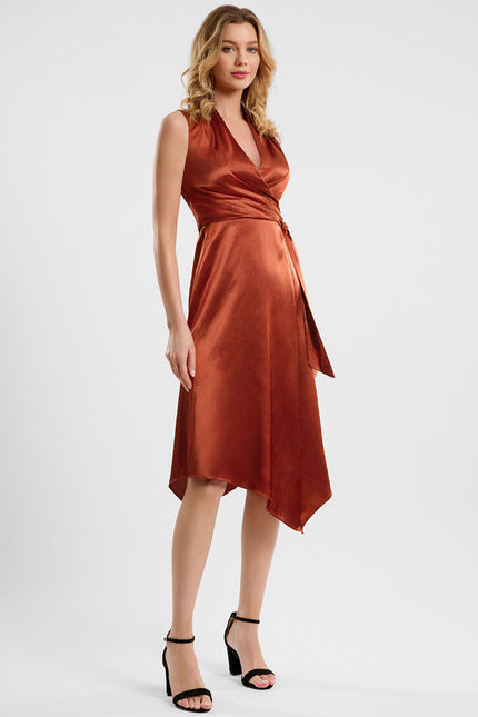 Robe Cocktail Satinée Cuivre - gallery 1