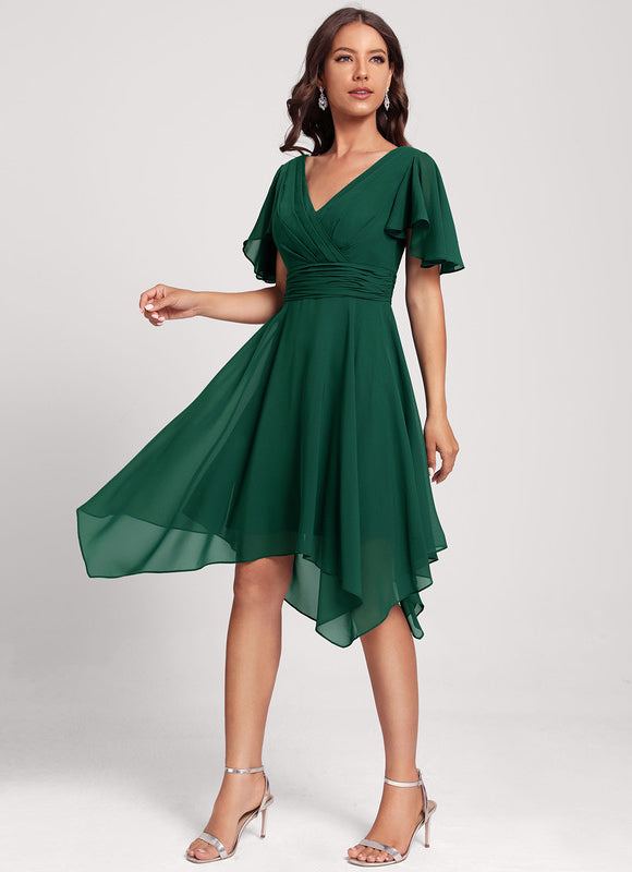 Robe Cocktail Fluide Marine Asymétrique
